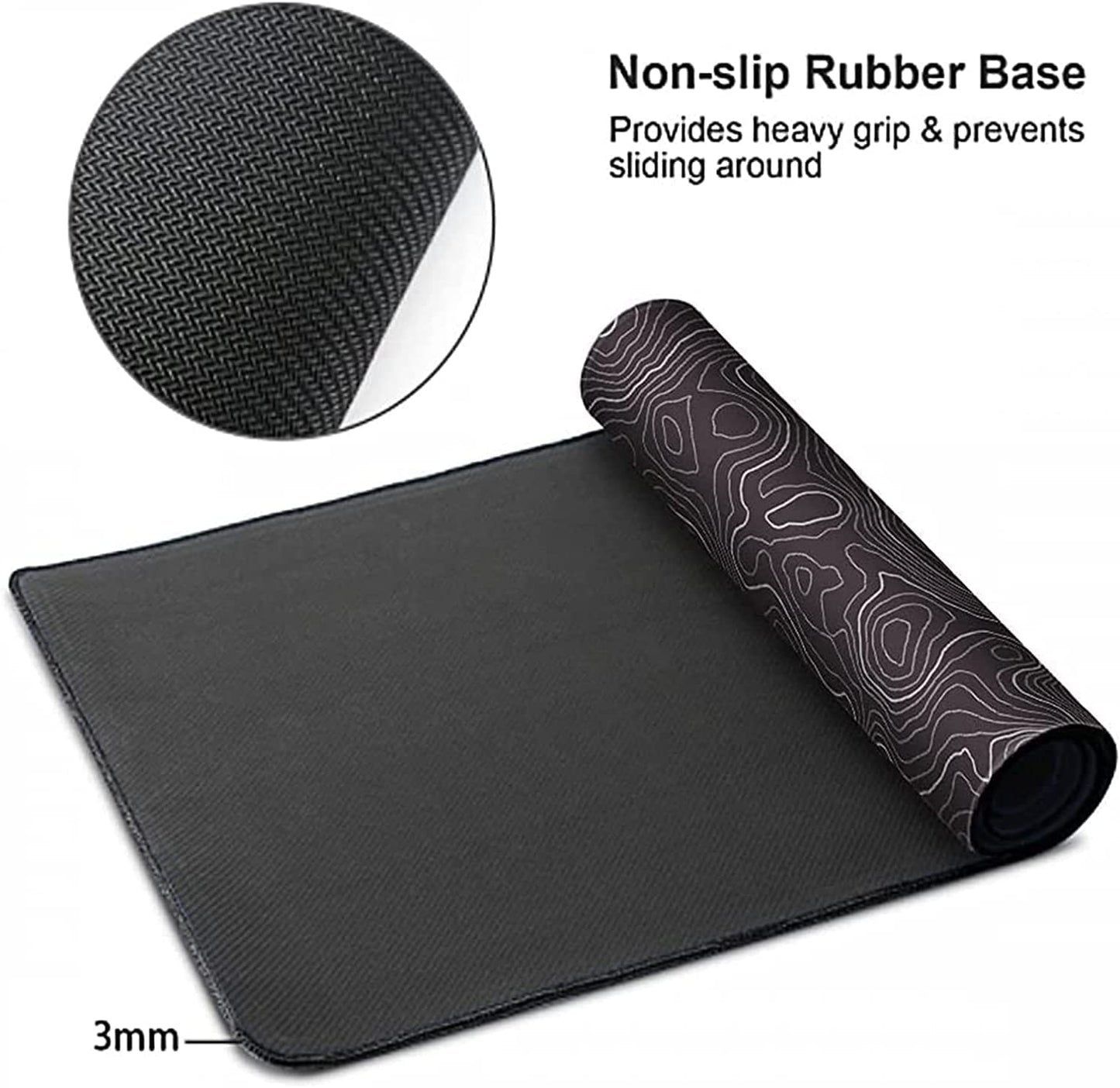 Extended XXXL Gaming Mouse Pad (35" x 17") with Non-Slip Rubber Base - Topographic Map Design for Office and Gaming Use
