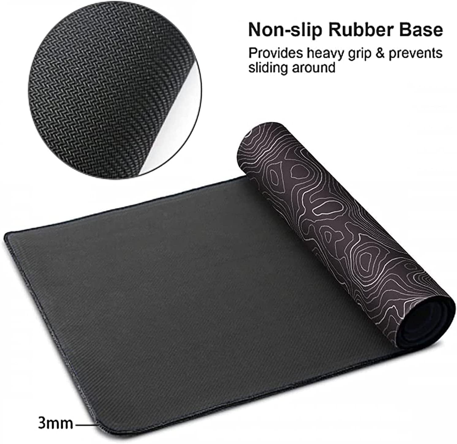 Extended XXXL Gaming Mouse Pad (35" x 17") with Non-Slip Rubber Base - Topographic Map Design for Office and Gaming Use