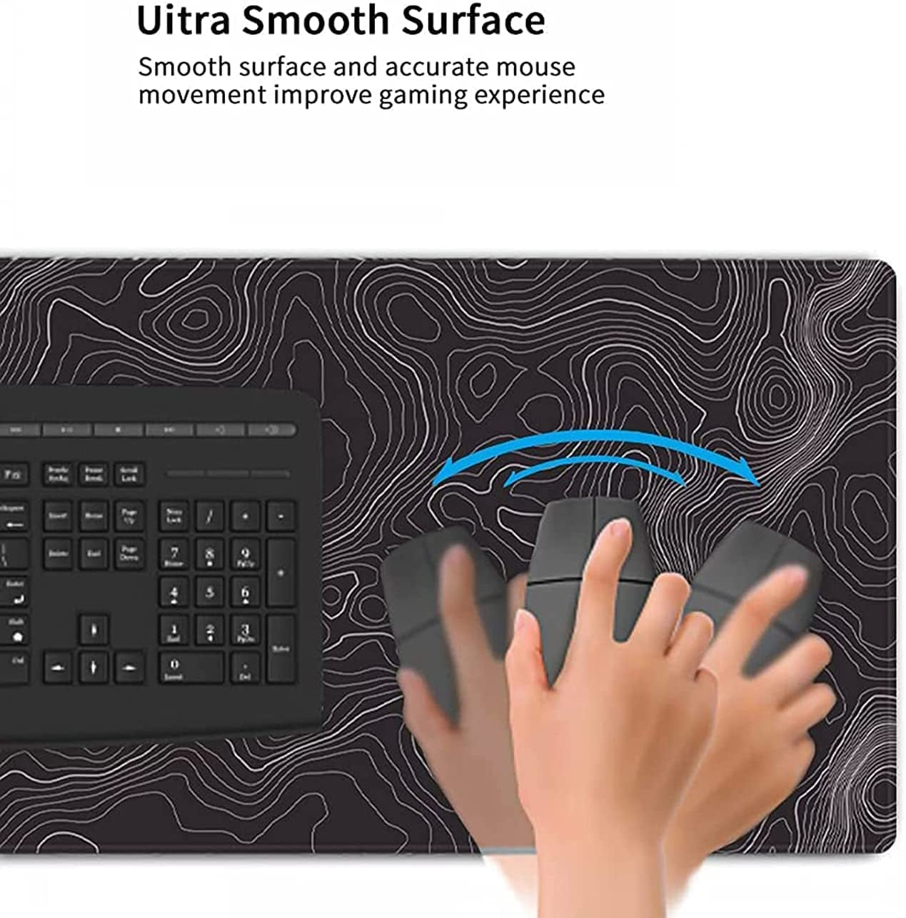 Extended XXXL Gaming Mouse Pad (35" x 17") with Non-Slip Rubber Base - Topographic Map Design for Office and Gaming Use