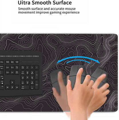 Extended XXXL Gaming Mouse Pad (35" x 17") with Non-Slip Rubber Base - Topographic Map Design for Office and Gaming Use