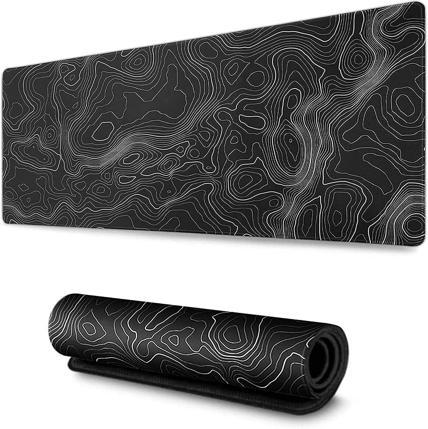 Extended XXXL Gaming Mouse Pad (35" x 17") with Non-Slip Rubber Base - Topographic Map Design for Office and Gaming Use