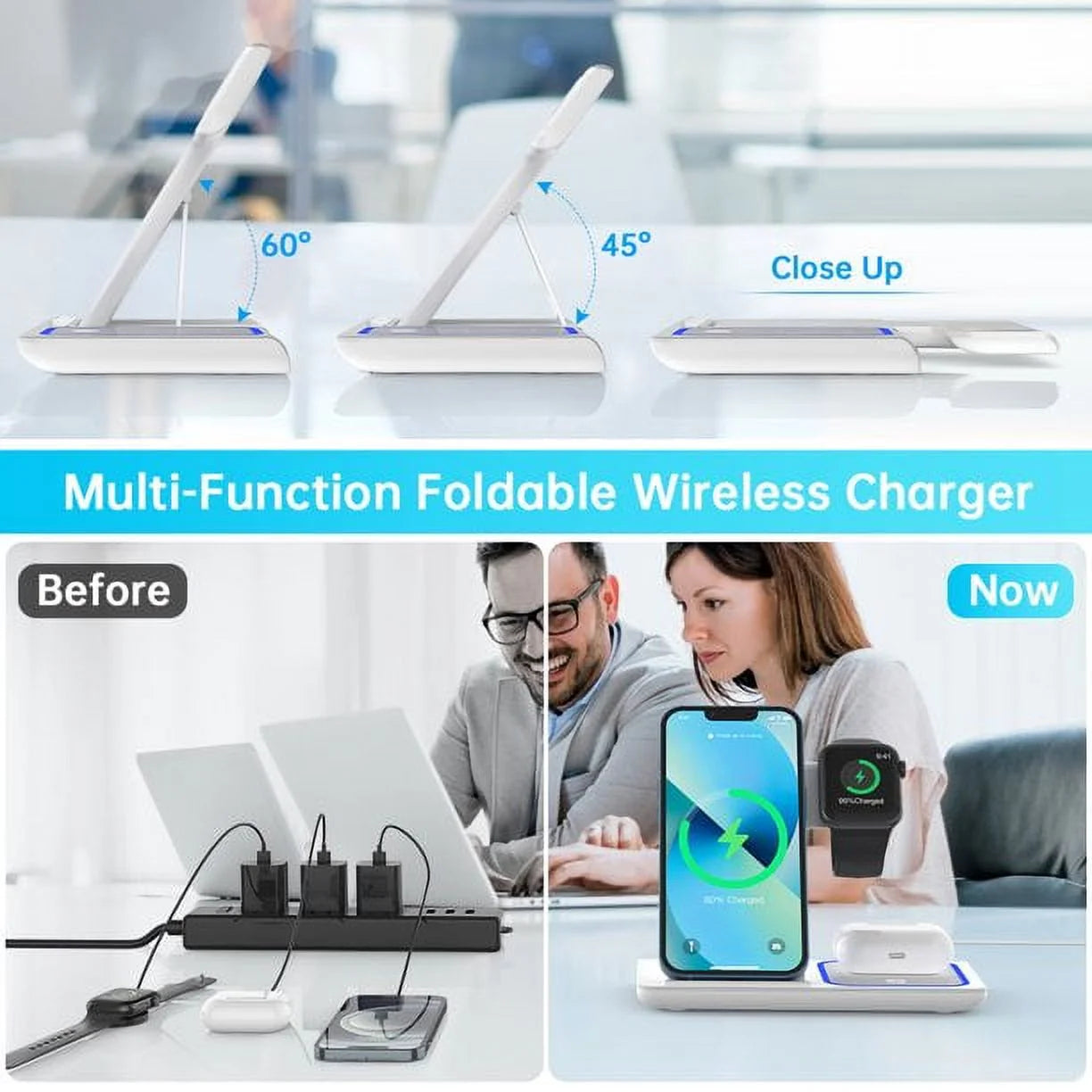3-in-1 Wireless Charging Station Dock with Breathing Indicator, Fast Charging Stand for iPhone 17/16/15/14/13/12/11 Pro Max/Xs, Apple Watch Series 10/9/8/7/6/5/4, and AirPods 4/3/2/Pro