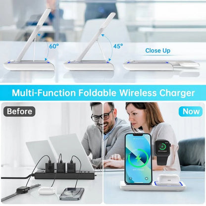3-in-1 Wireless Charging Station Dock with Breathing Indicator, Fast Charging Stand for iPhone 17/16/15/14/13/12/11 Pro Max/Xs, Apple Watch Series 10/9/8/7/6/5/4, and AirPods 4/3/2/Pro