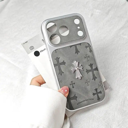 Premium Leather Cross-Pattern Phone Case for iPhone 17/16/15/14/13/Pro/Max | 3D Vintage Design | Shockproof Protective Cover | Durable Leather Material | Stylish Unisex Accessory | Ideal Gift Option