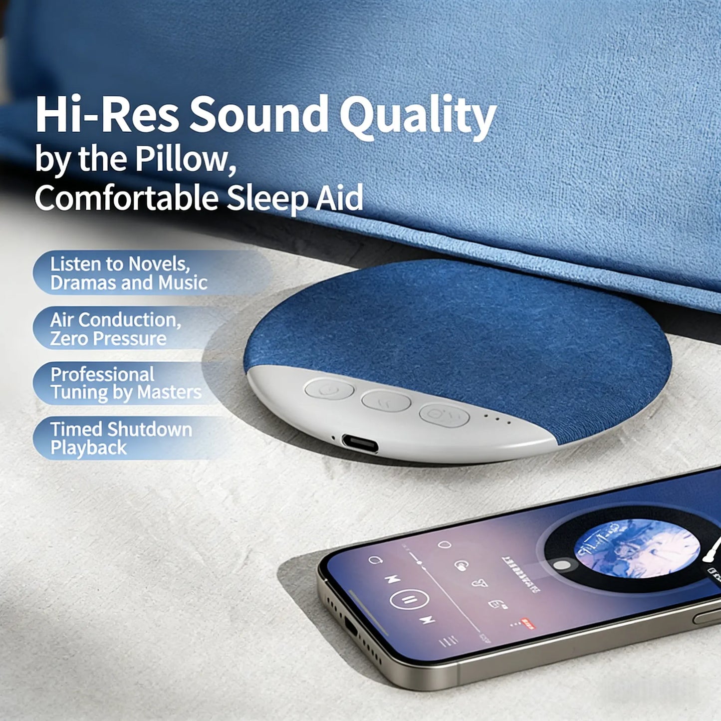 2026 Ultra-Slim Bluetooth Pillow Speaker - Bone Conduction Sound System, Silent Sleep Aid, Portable Rechargeable Music Player, Wireless Compatibility with Android/iOS - Ideal Gift for Valentine's Day, Back-to-School, Travel, and Mother's Day.