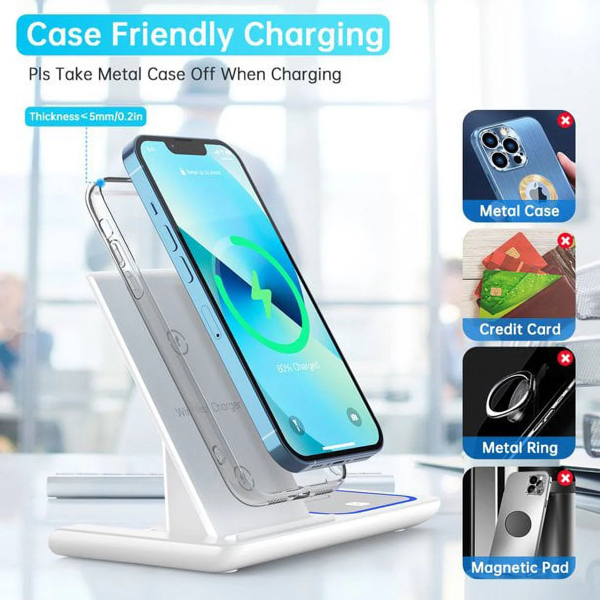 3-in-1 Wireless Charging Station Dock with Breathing Indicator, Fast Charging Stand for iPhone 17/16/15/14/13/12/11 Pro Max/Xs, Apple Watch Series 10/9/8/7/6/5/4, and AirPods 4/3/2/Pro