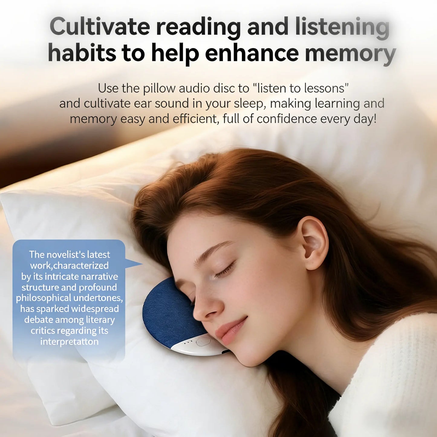 2026 Ultra-Slim Bluetooth Pillow Speaker - Bone Conduction Sound System, Silent Sleep Aid, Portable Rechargeable Music Player, Wireless Compatibility with Android/iOS - Ideal Gift for Valentine's Day, Back-to-School, Travel, and Mother's Day.